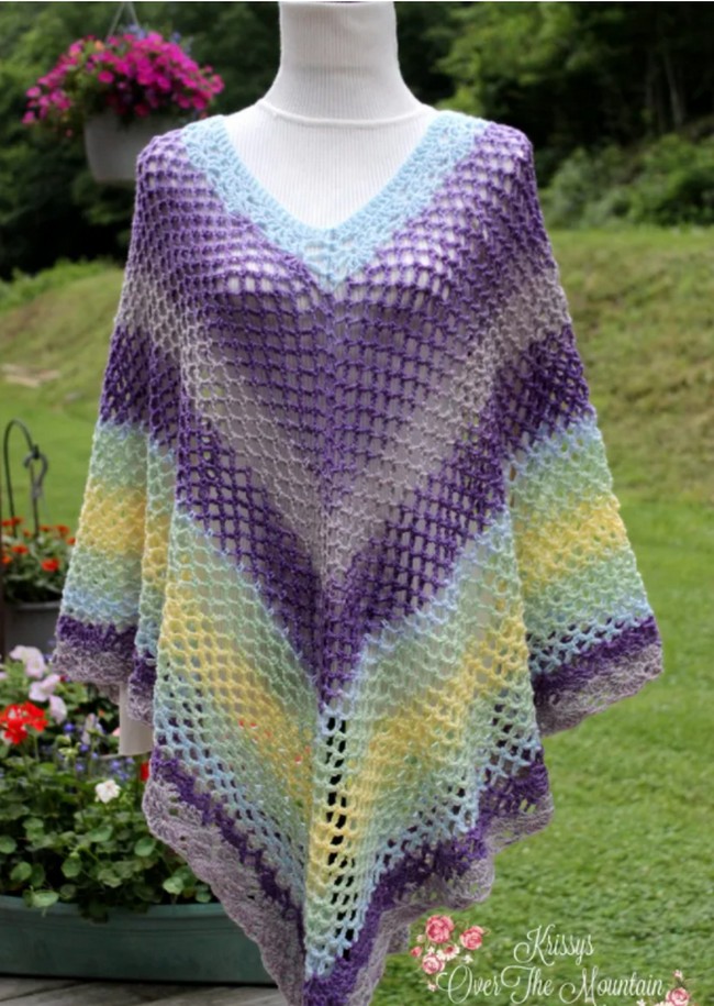 Crochet Mesh Over Brook Poncho