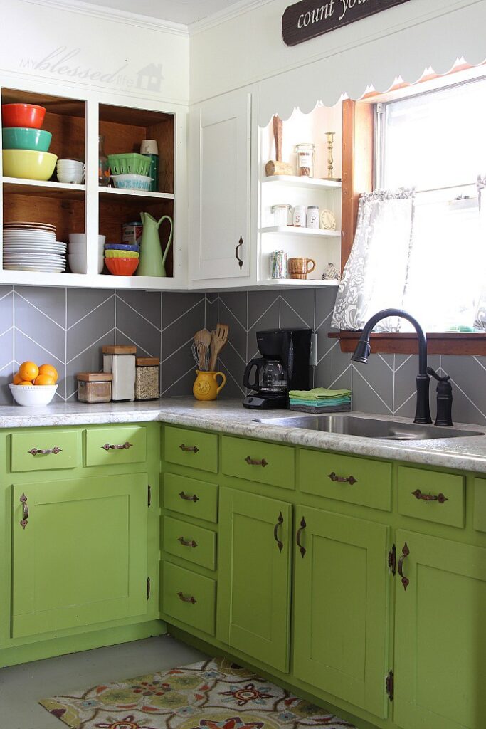 DIY Herringbone Tile Backsplash