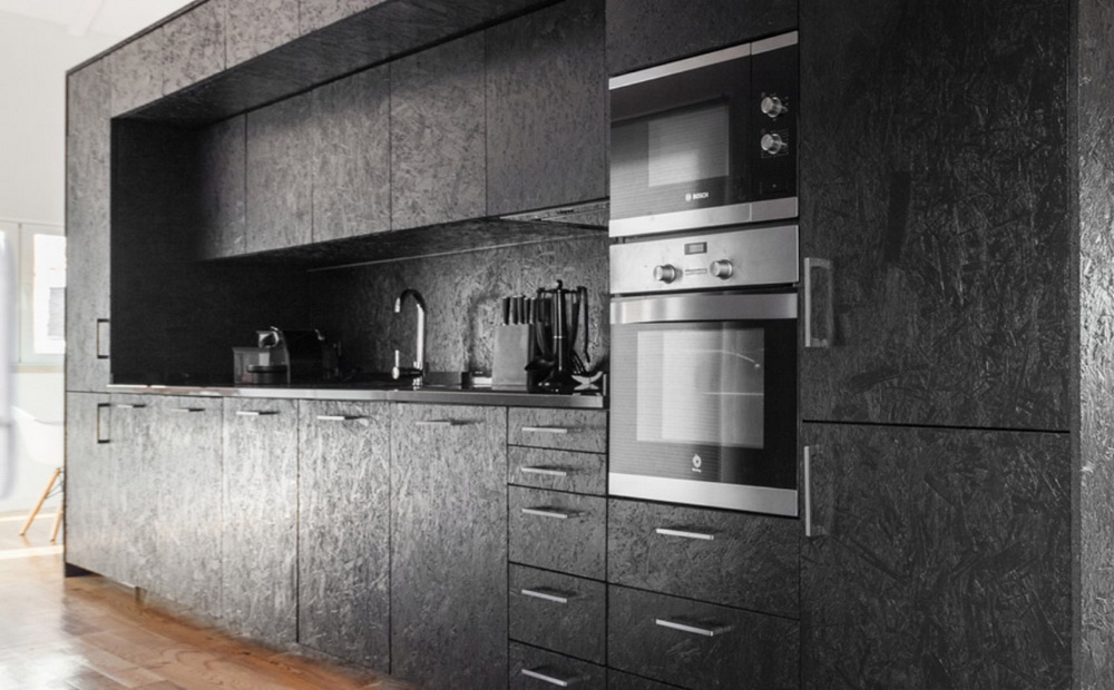 OSB Cabinets Black Kitchen