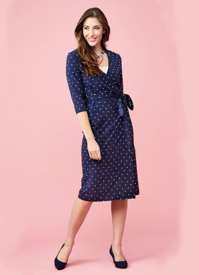 Long Sleeve Wrap Dress Pattern With Below Knee Skirt Reese