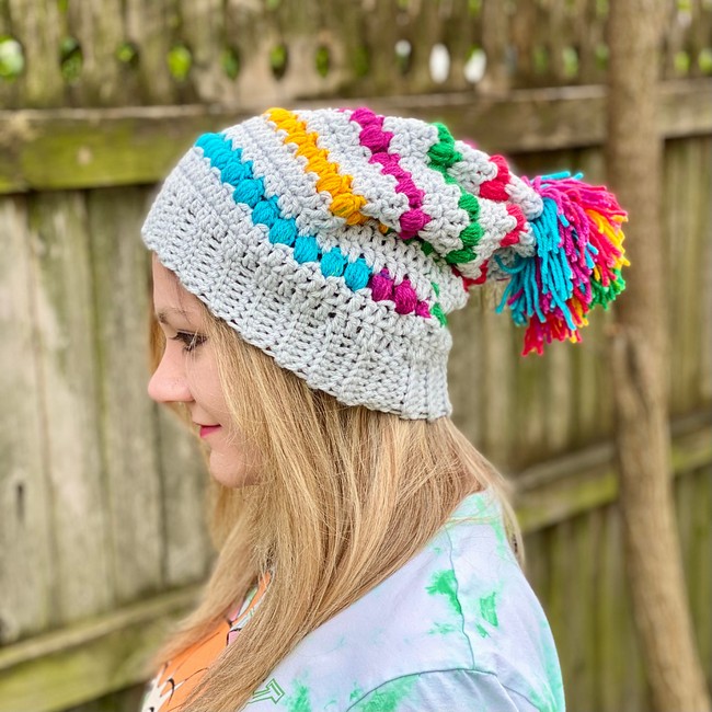 Grey and Rainbow Slouchy Hat