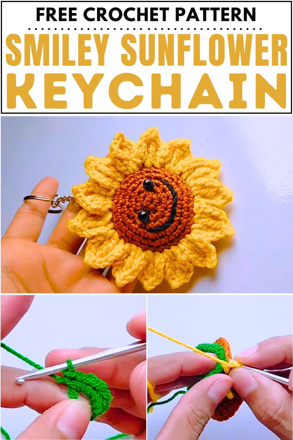 Crochet Smiley Sunflower Keychain Pattern