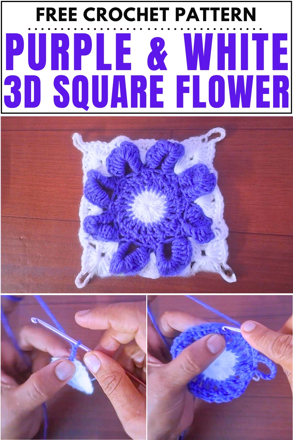 Purple & White 3D Square Flower