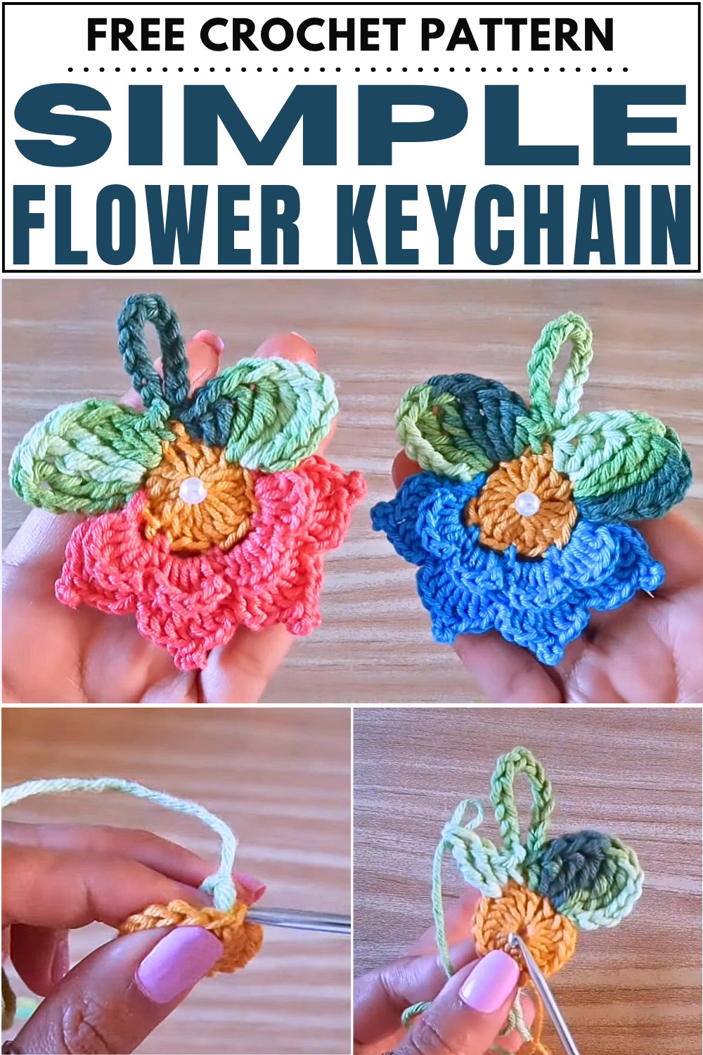 Simple Crochet Flower Keychain Pattern
