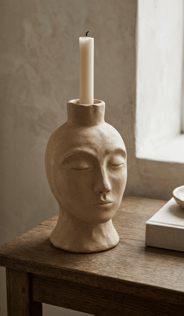 Artistic Clay Head Candle Holder
