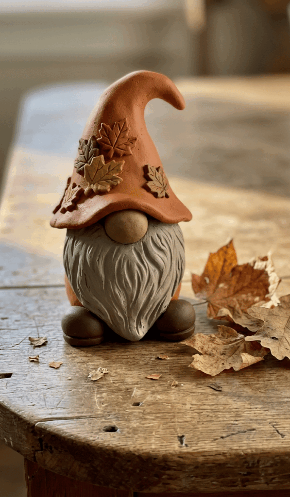 Autumn Leaf Whimsical Clay Gnome