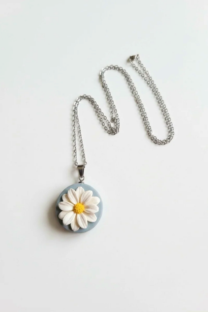 Beautiful Realistic Polymer Clay Flower Pendant Final Image