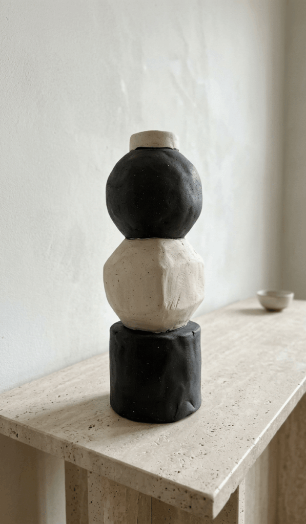 Black and White Clay Totem Decor