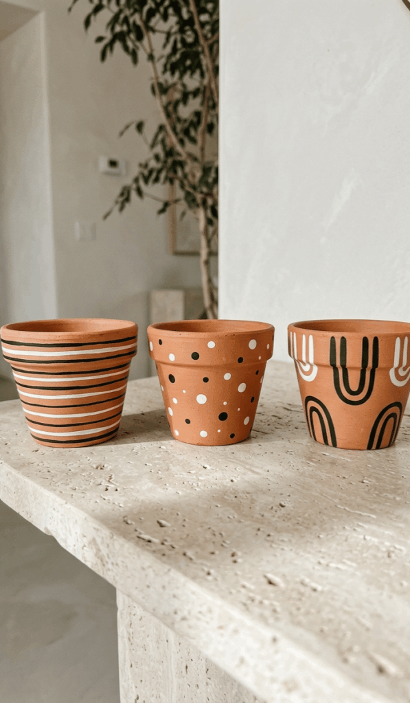 Black and White Mini Clay Pot Decor