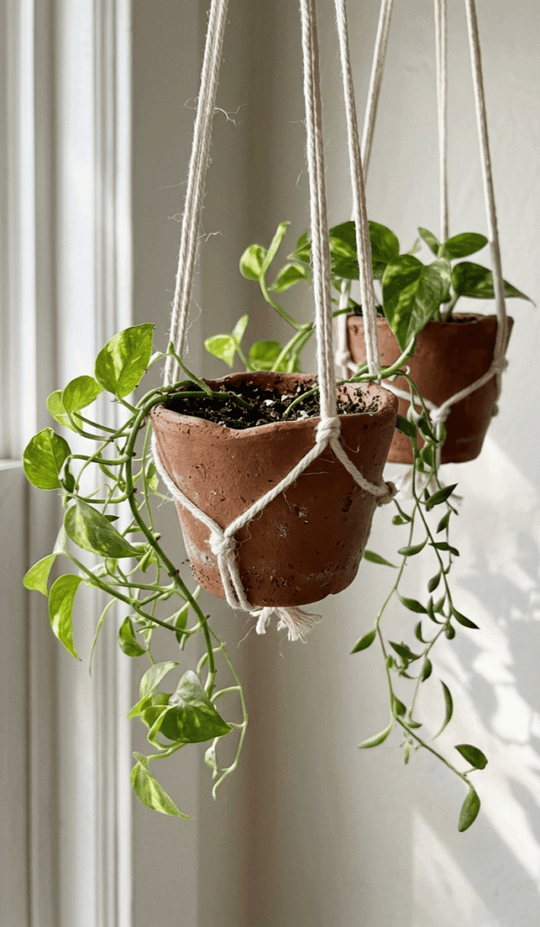 Charming Mini Hanging Clay Planters