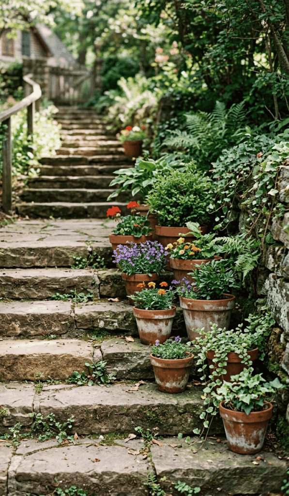 Clay Pot Garden Ideas for Outdoor Steps