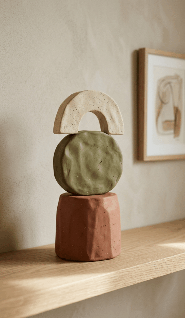 Color-Blocked Modern Clay Totem Decor