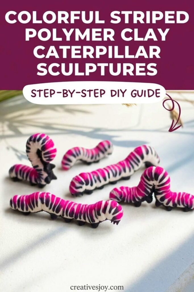 Colorful Striped Polymer Clay Caterpillar Sculpture