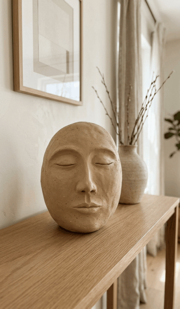 Contemporary Abstract Face Clay Figure