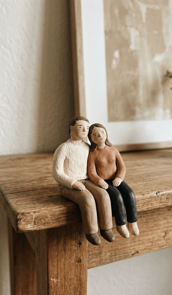 Cute Clay People Couple Sculpture