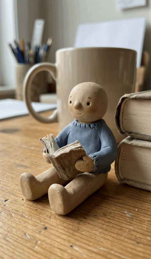 Cute Clay People Reading Books