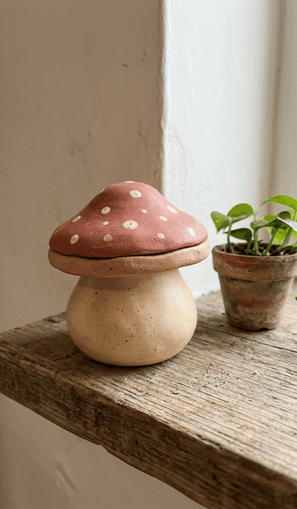 Cute Mushroom Clay Container Decor