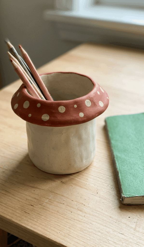 Cute Mushroom Clay Pen Holder Idea