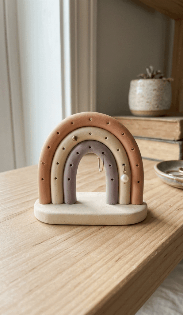 Cute Rainbow Clay Earring Holder