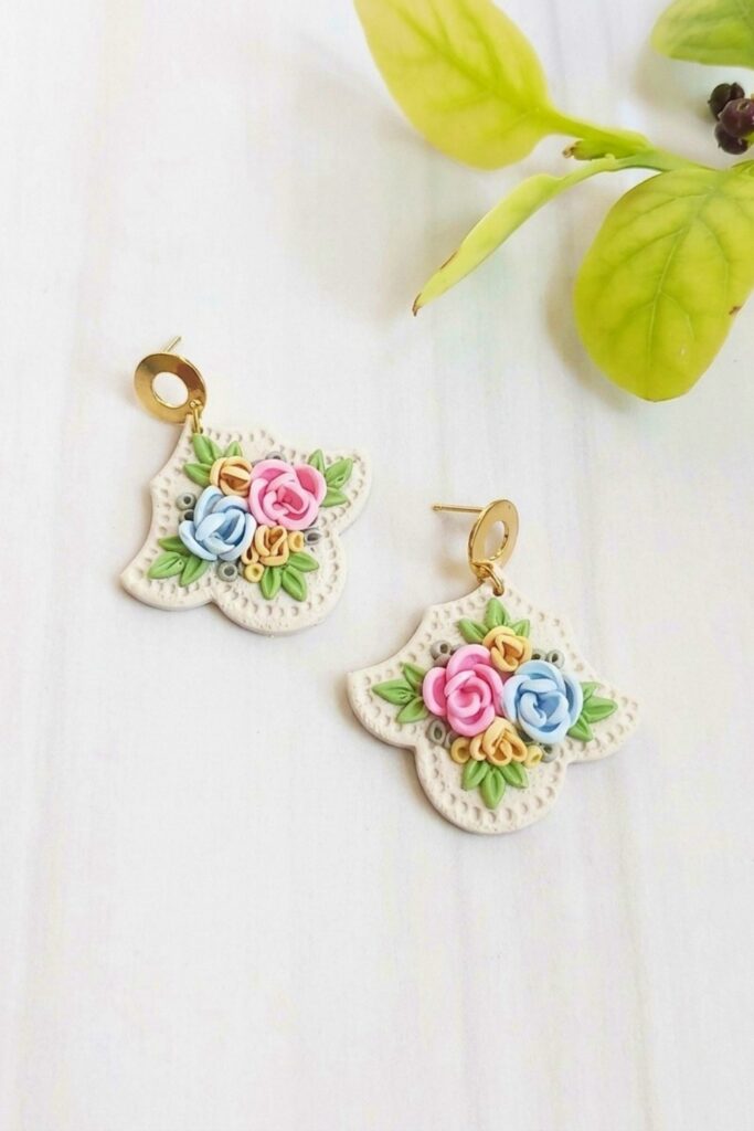 DIY Polymer Clay Flower Bouquet Earrings Final Image