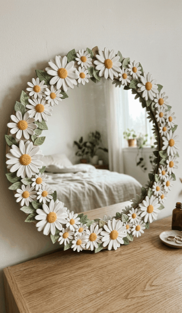 Daisy Foam Clay Mirror Decor