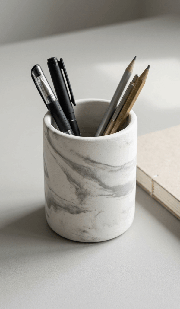 Elegant Marble Effect Clay Pen Holder