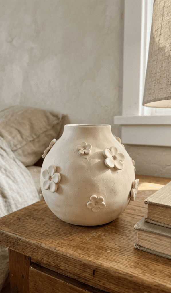 Floral Embossed Air Dry Clay Vase
