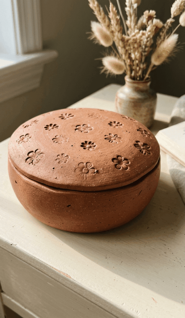 Floral Embossed Clay Trinket Box