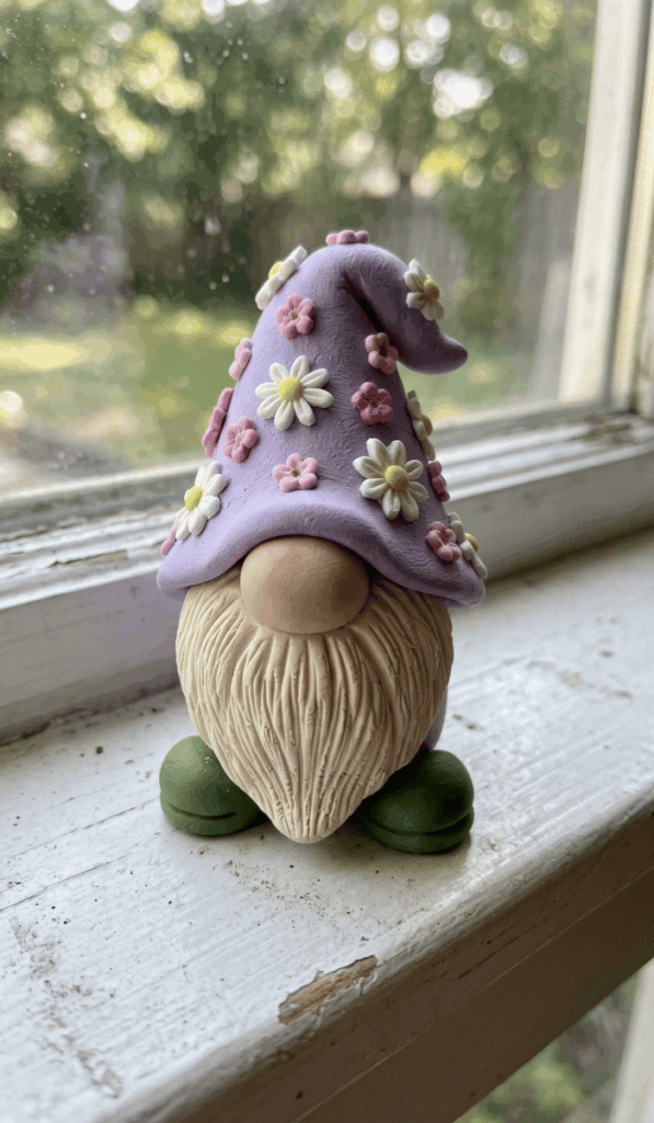 Floral Hat Whimsical Clay Gnome
