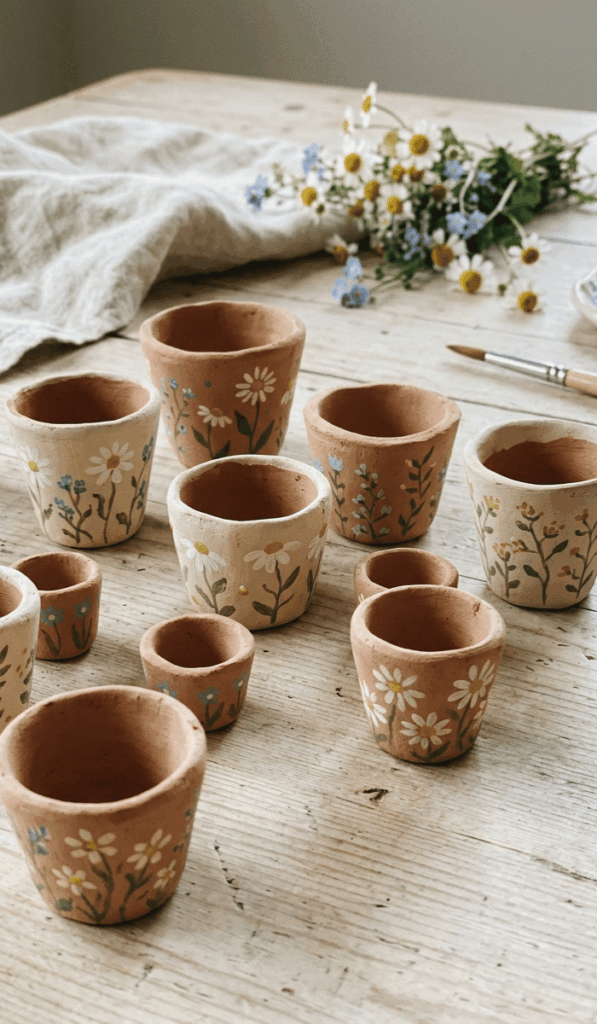 Hand-Painted Floral Mini Clay Pots