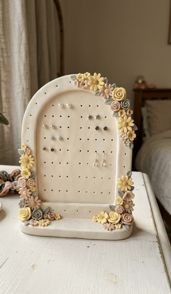 Handmade Floral Clay Earring Holder