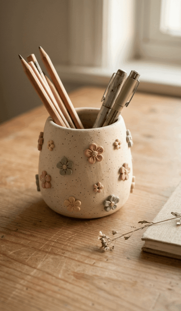 Handmade Floral Clay Pen Holder