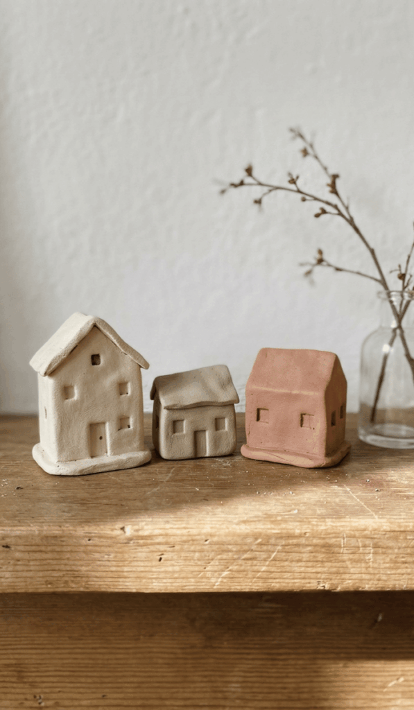 Handmade Mini Clay House Figurines
