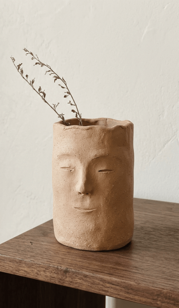 Handmade Sculptural Face Clay Vase