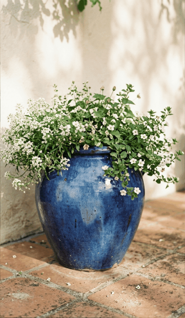 Mediterranean Blue Urn Planter Decor