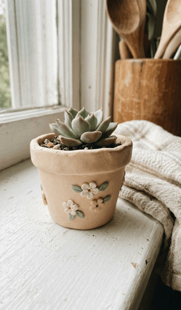 Mini Floral Air Dry Clay Flower Pot