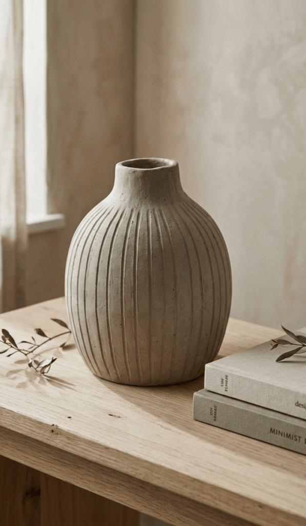 Minimal Ribbed Air Dry Clay Vase
