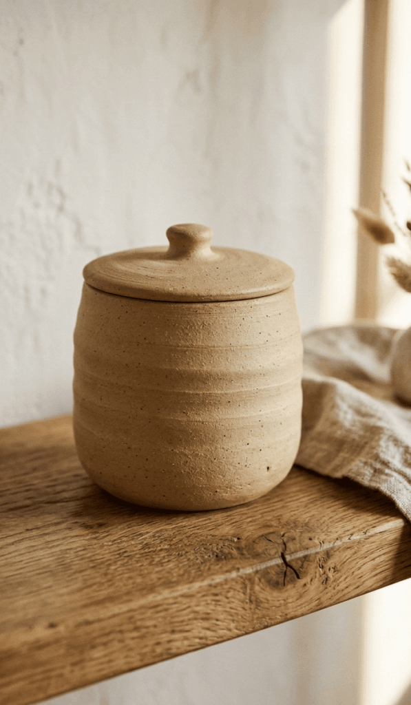 Minimalist Beige Clay Container Decor