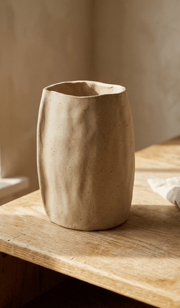 Minimalist Beige Clay Slab Vase