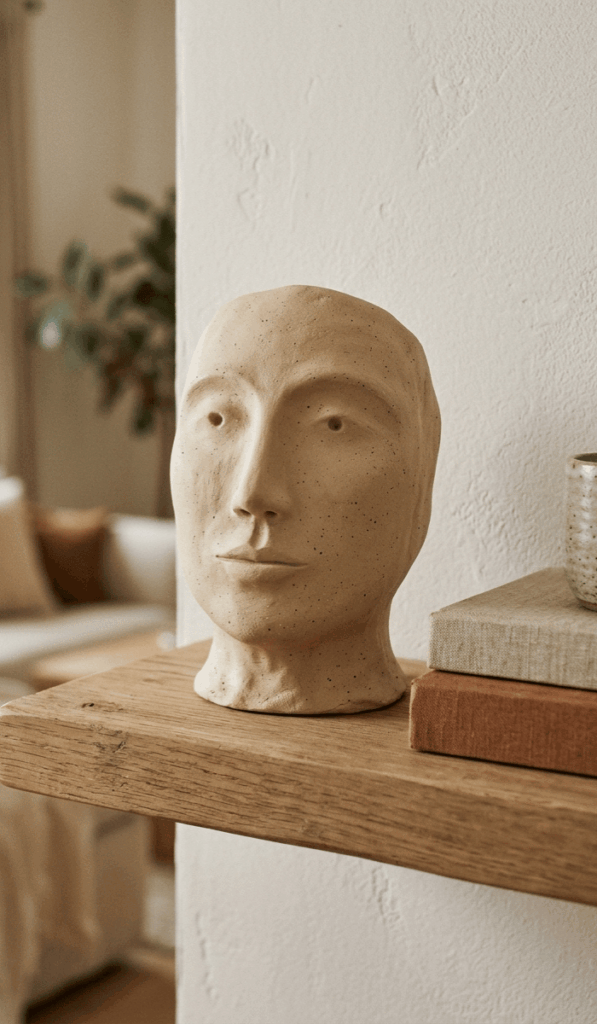 Minimalist Clay Face Sculpture Decor