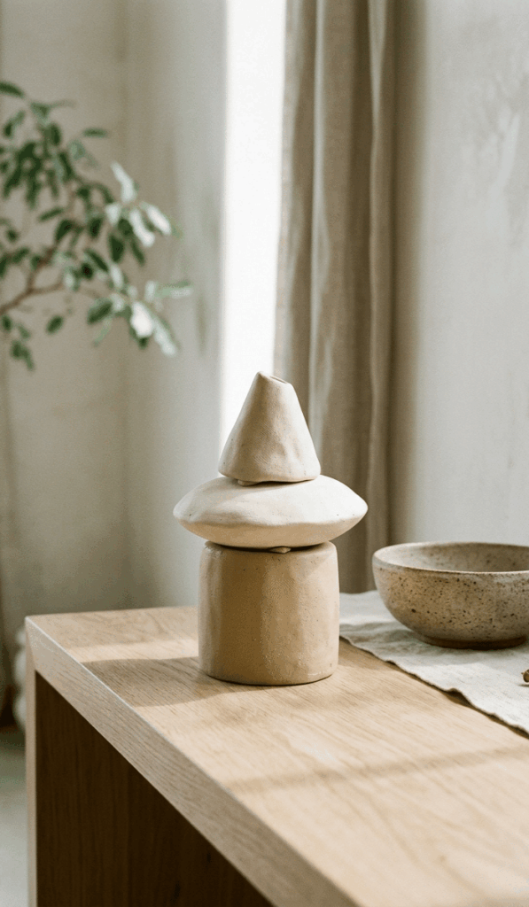Minimalist Neutral Clay Totem Decor