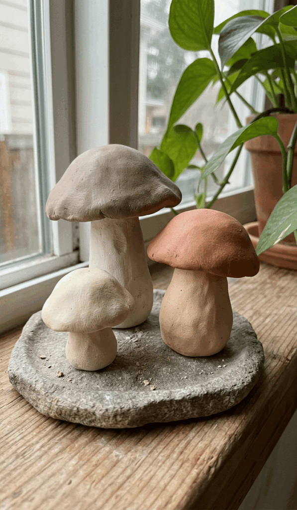 Modern Air Dry Clay Mushroom Figurines