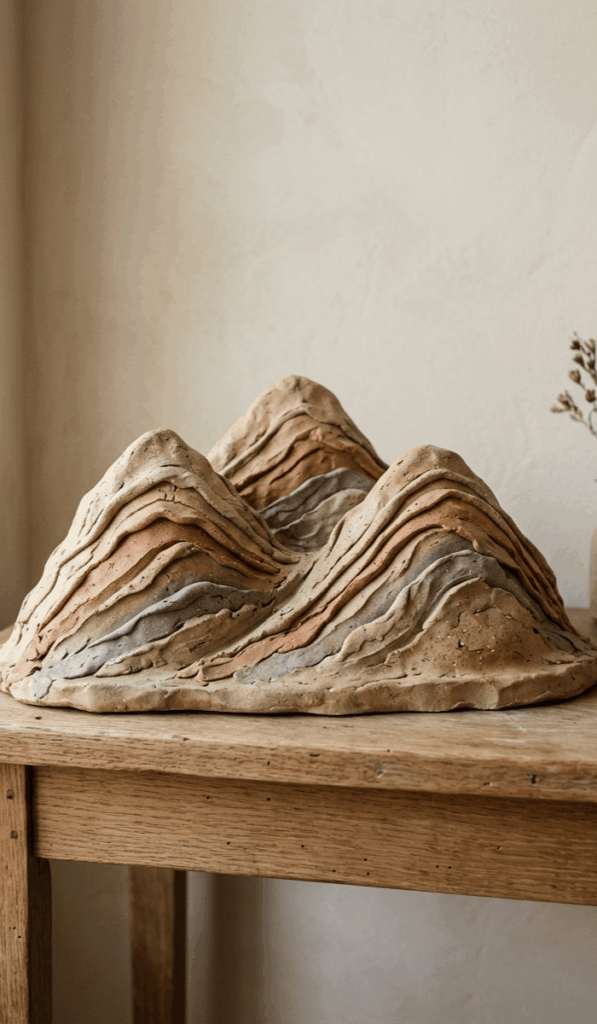 Modern Clay Mountain Landscape Sculpture