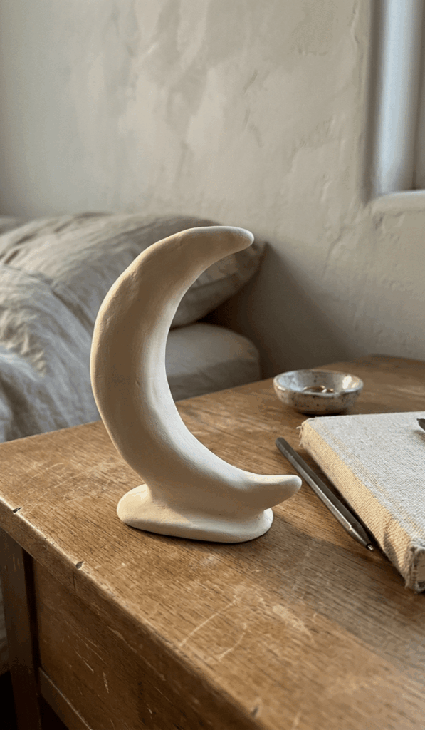 Modern Crescent Moon Clay Figurine