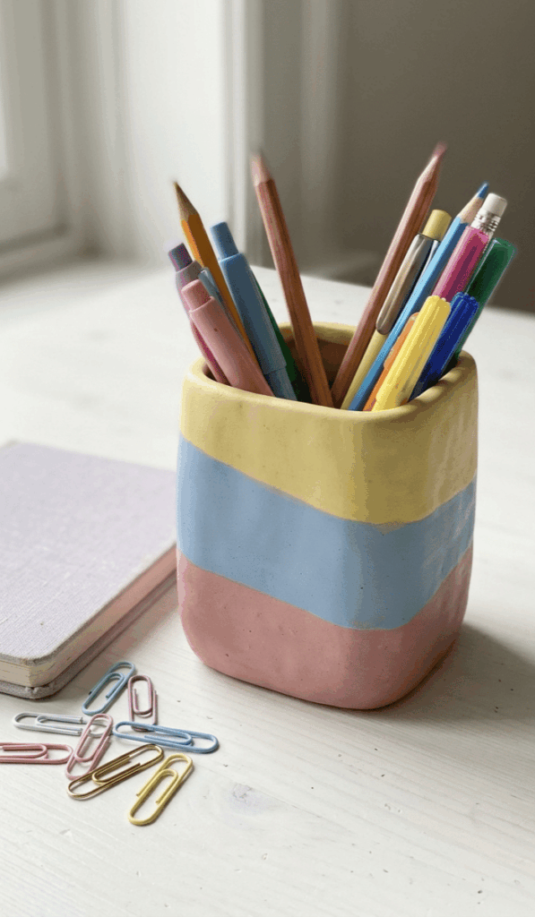 Modern Pastel Color-Block Pen Holder