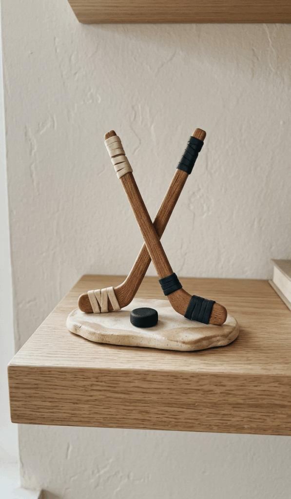 Modern Polymer Clay Hockey Shelf Ornament