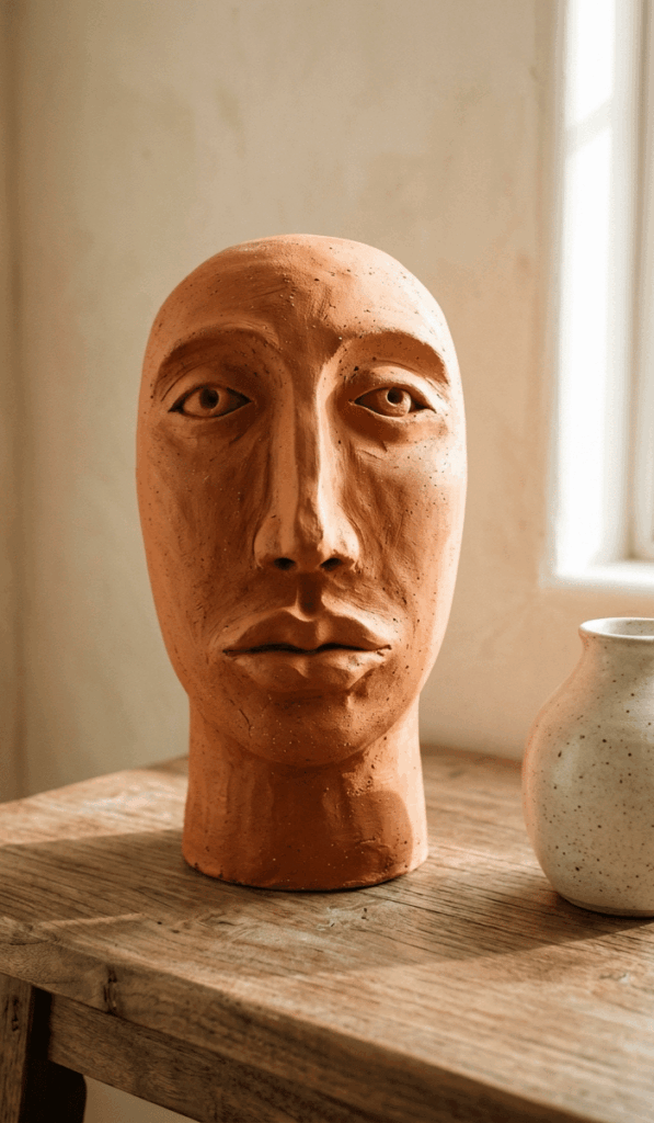 Modern Terracotta Clay Head Sculpture