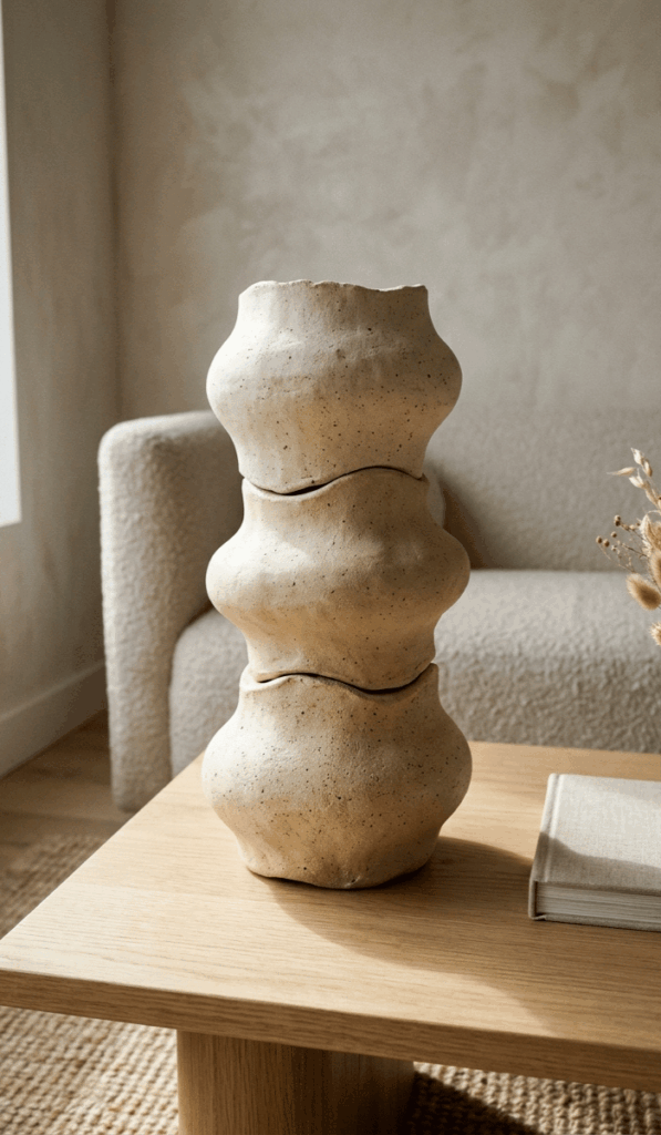 Modern Wavy Clay Totem Sculpture