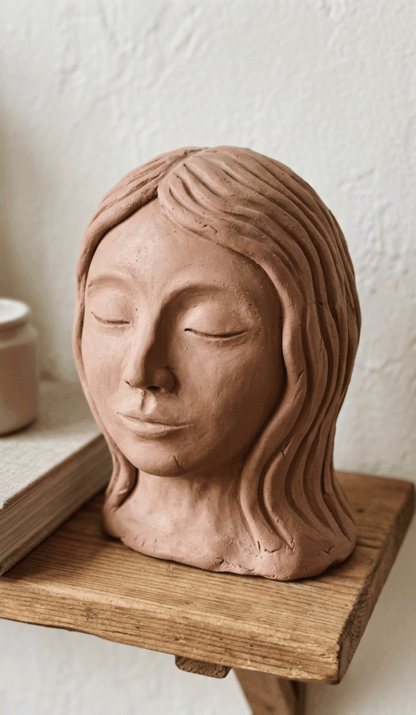 Modern Wavy Face Clay Figurine