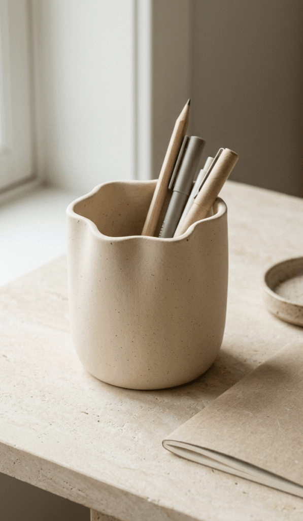 Modern Wavy Rim Clay Pen Holder